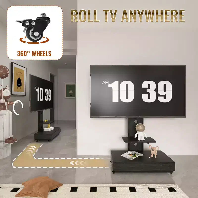 Supporto TV mobile regolabile in altezza con cassetto e ruote, adatto per TV da 32 a 75 pollici