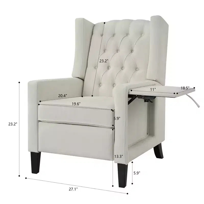 Poltrona reclinabile imbottita capitonné con tavolino laterale pieghevole