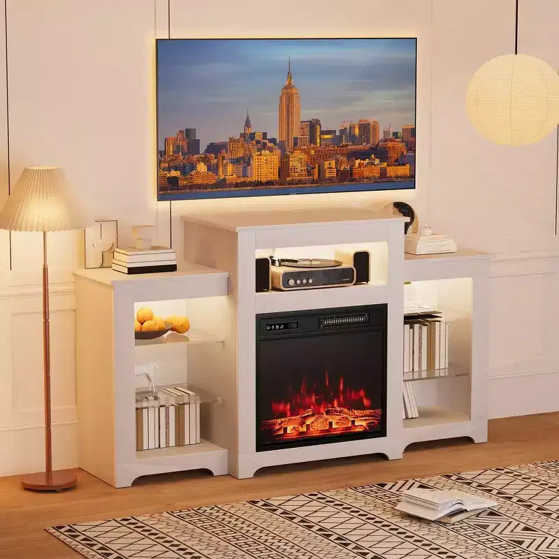 Mobile TV con Luci LED e Ripiani in Vetro per TV fino a 80 Pollici