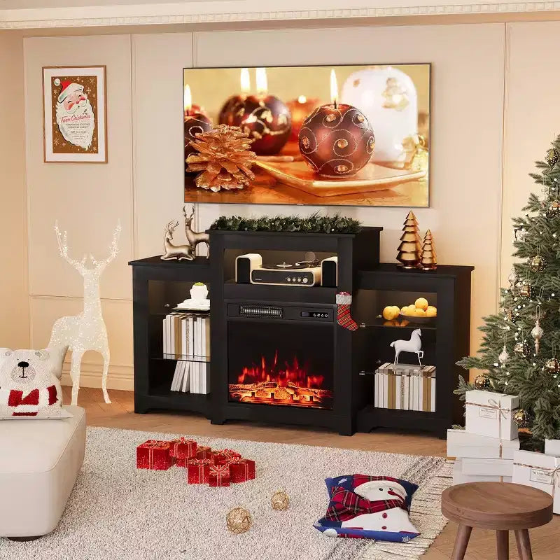 Mobile TV con Luci LED e Ripiani in Vetro per TV fino a 80 Pollici