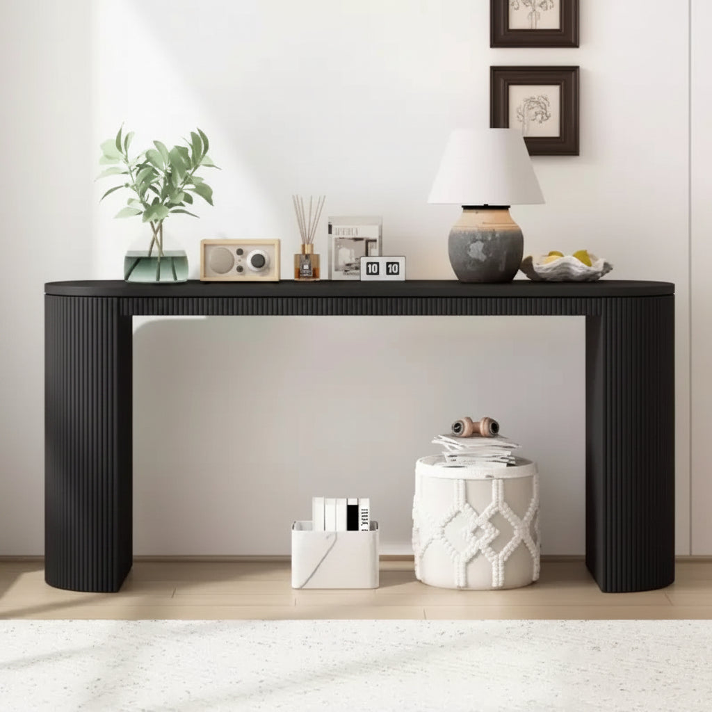 Consolle curva con piano a righe verticali