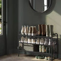 SONGMICS Shoe Rack, 3-Tier Shoe Organizer, Metal Shoe Shelf Storage with 4 Side Hooks, Holds 15 Pairs of Shoes, Height-Adjustable Shoe Rack, Ink Black