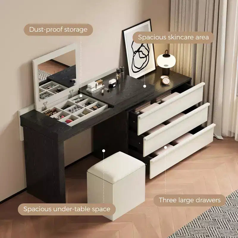 Tavolino da trucco moderno espandibile con sgabello