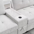 Divano sezionale a U in ciniglia con console, caricatore USB, vano portaoggetti e pouf mobile