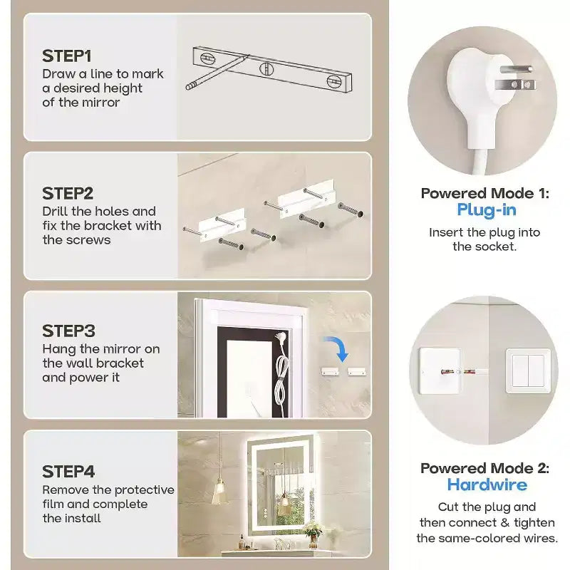 Specchio da bagno a LED con antiappannamento e illuminazione dimmerabile