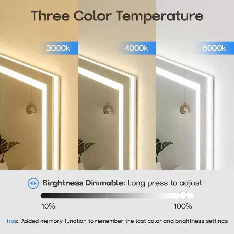 Specchio da bagno a LED con antiappannamento e illuminazione dimmerabile