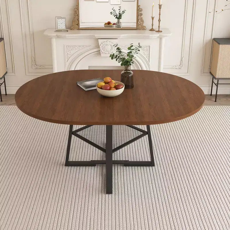 Tavolo da pranzo rotondo moderno allungabile con ripiano a griglia in filo metallico