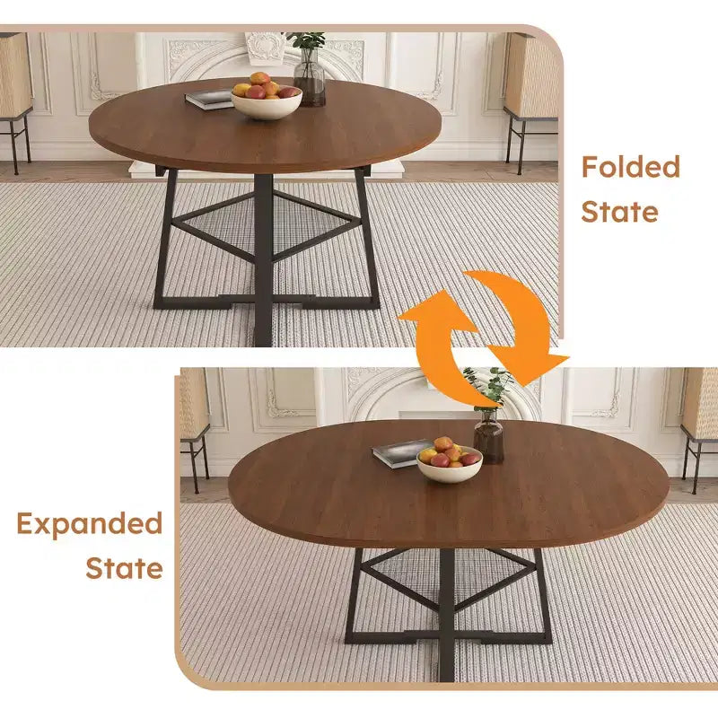 Tavolo da pranzo rotondo moderno allungabile con ripiano a griglia in filo metallico