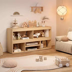 Toy Storage Organizer, 6-Cube Wooden Kids Bookshelf with Metal Accents, Toy Bookcase for Playroom Nursery Classroom
