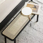 GDFStudio Rohit Farmhouse 47 Oak Wood Dining Bench with Rattan Detail