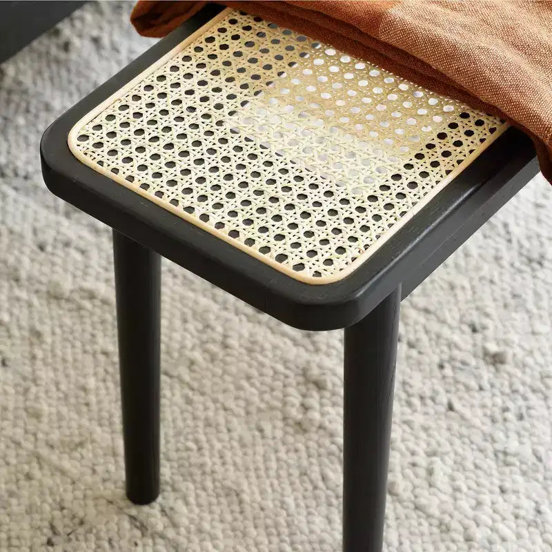 Panca da pranzo in legno di quercia 47" stile rustico con dettagli in rattan