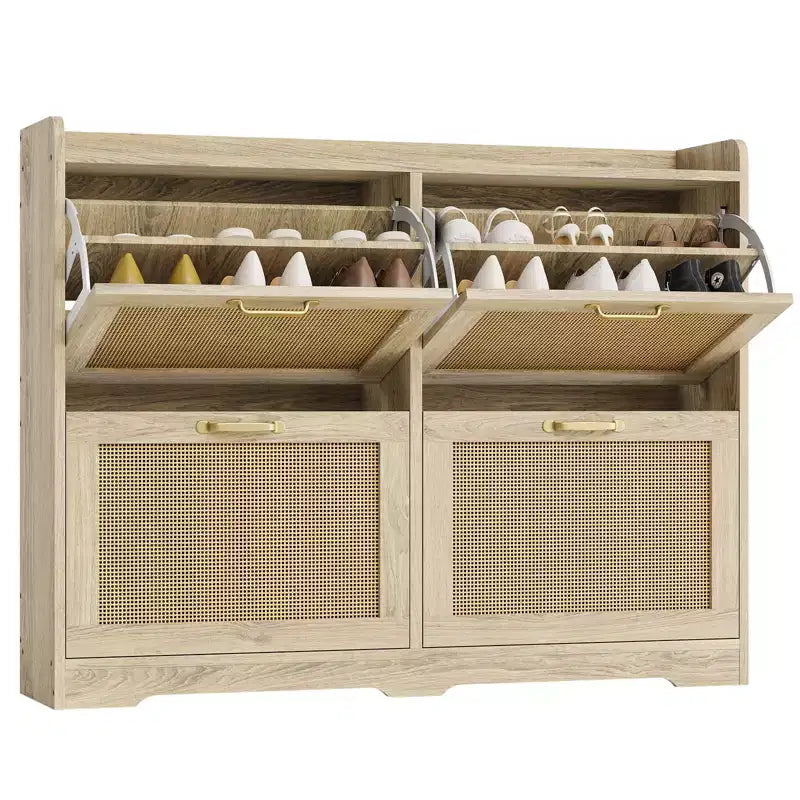 Scarpiera a 4 ante in legno con cassetti a ribalta