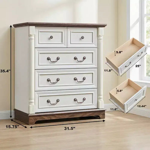 Cassettiera in legno a 5 cassetti da 31 pollici con base – Contenitore in stile rustico