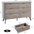 Cassettiera a 6 cassetti con frontale in legno scanalato, larghezza 120 cm