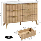 Cassettiera a 6 cassetti con frontale in legno scanalato, larghezza 120 cm