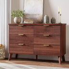 Cassettiera a 6 cassetti con frontale in legno scanalato, larghezza 120 cm