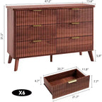 Cassettiera a 6 cassetti con frontale in legno scanalato, larghezza 120 cm