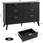 Cassettiera a 6 cassetti con frontale in legno scanalato, larghezza 120 cm