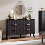 6 Drawers Dresser for Bedroom, 47.2 Wide Dressers with Curved Profile Design, Fluted Wood Drawers, Modern Chest of Dressers for Living Room