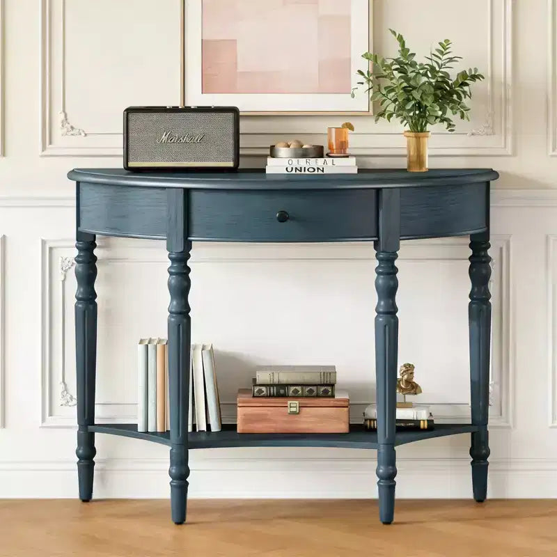 Console semicircolare con cassetto e ripiano per ingresso e soggiorno