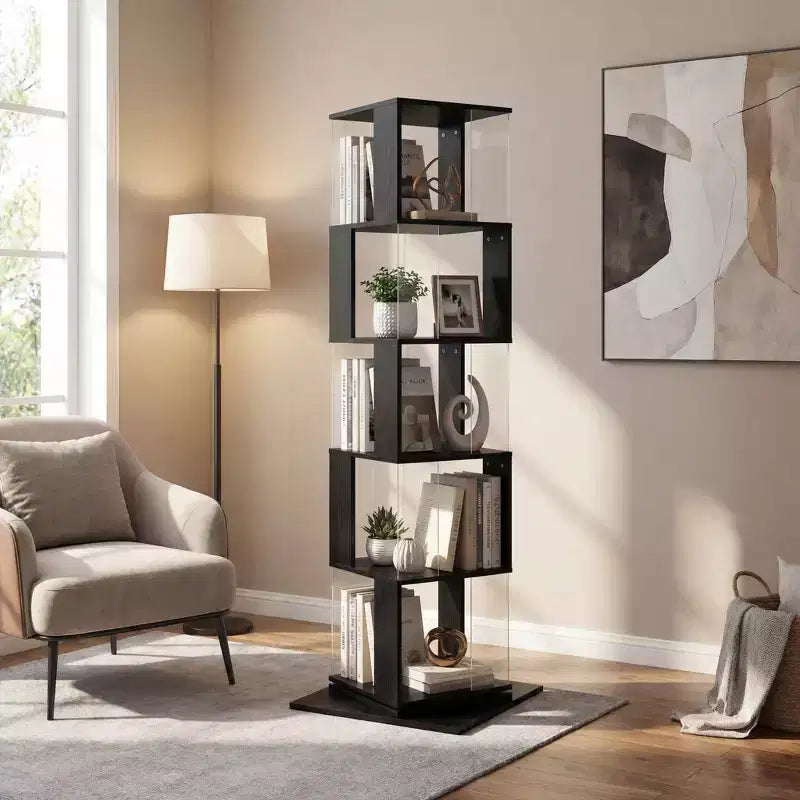 Libreria Girevole a 360° a 5 Ripiani, Scaffale Verticale per Soggiorno o Camera da Letto, Nero