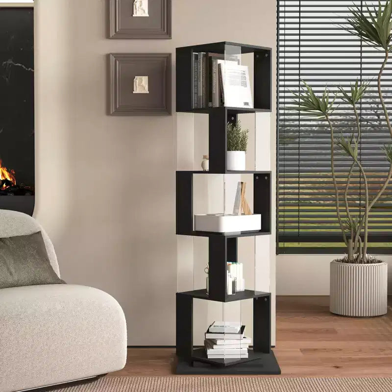 Libreria Girevole a 360° a 5 Ripiani, Scaffale Verticale per Soggiorno o Camera da Letto, Nero