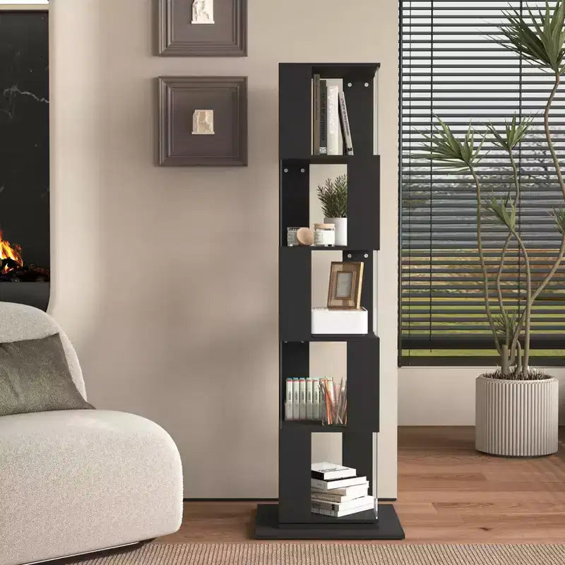 Libreria Girevole a 360° a 5 Ripiani, Scaffale Verticale per Soggiorno o Camera da Letto, Nero