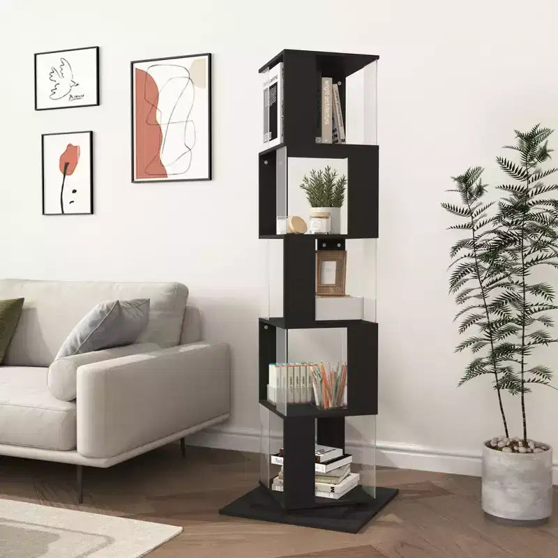 Libreria Girevole a 360° a 5 Ripiani, Scaffale Verticale per Soggiorno o Camera da Letto, Nero