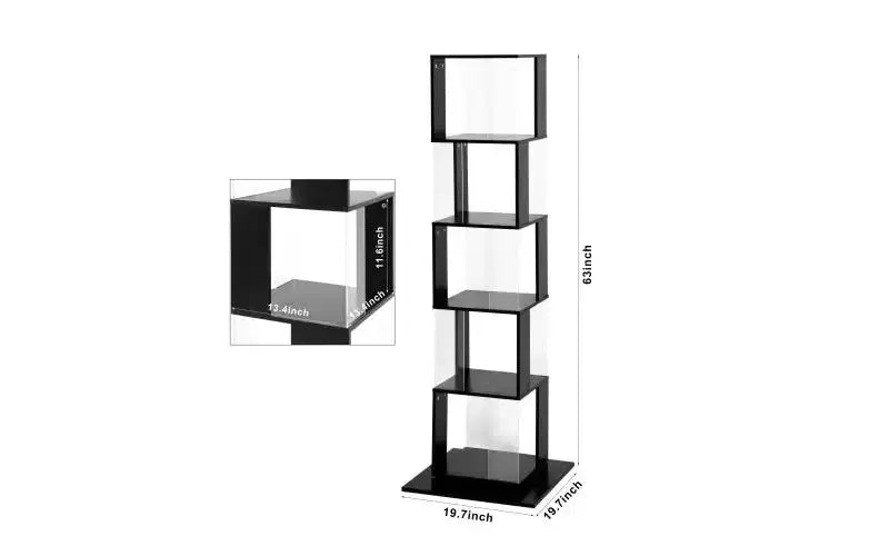 Libreria Girevole a 360° a 5 Ripiani, Scaffale Verticale per Soggiorno o Camera da Letto, Nero
