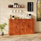 Modern Farmhouse 58 Inch Sideboard Buffet Cabinet with Gold Handles, 4 Doors, 2 Drawers, Adjustable Shelf - Fluted Design Coffee Bar, Dining