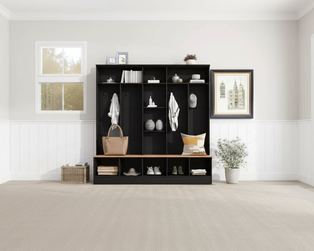 GDFStudio Jessica Multifunctional Wide Design Hall Tree with Storage Bench and Shoe Cabinet