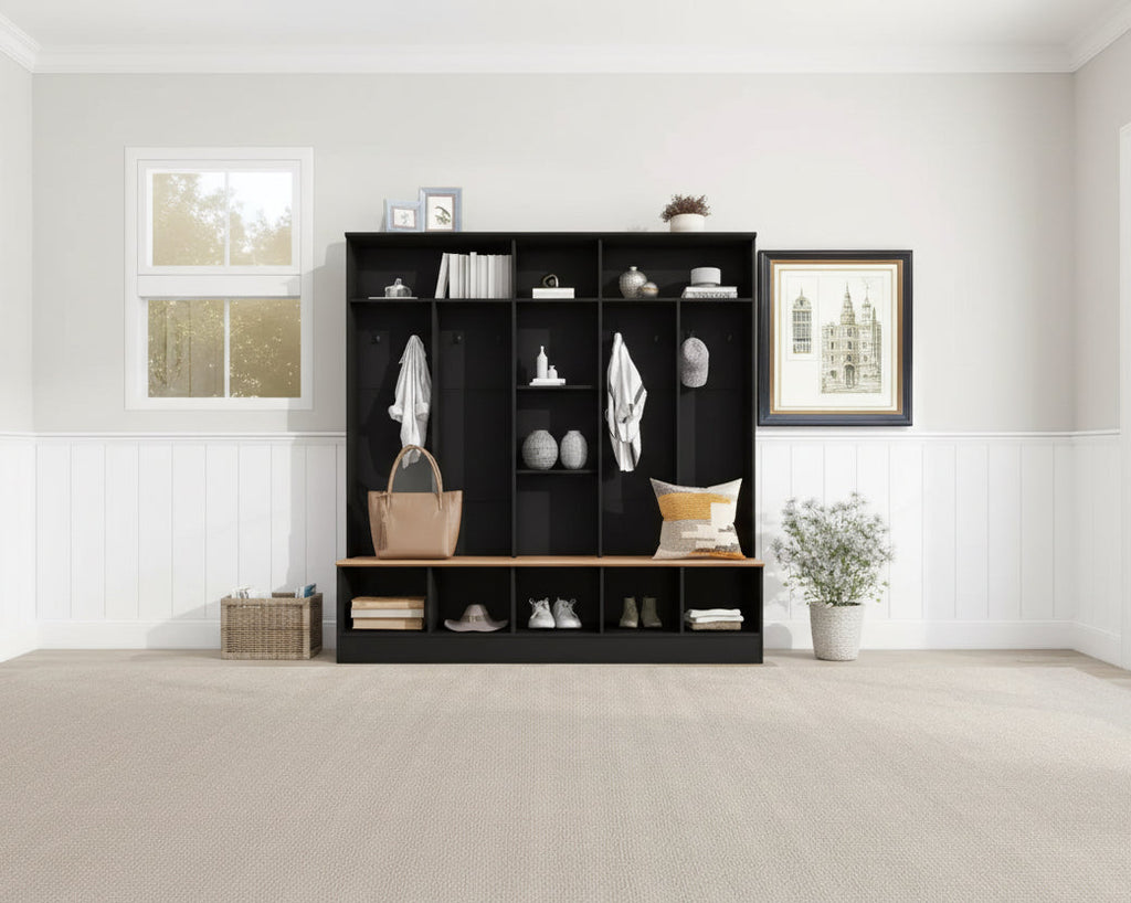 GDFStudio Jessica Multifunctional Wide Design Hall Tree with Storage Bench and Shoe Cabinet