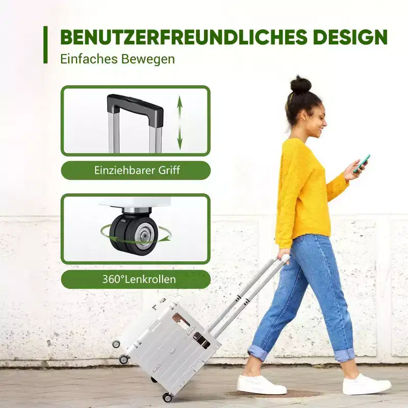 Carrello Utilitario Pieghevole da 65L con Manico Regolabile e Ruote Girevoli