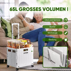 Carrello Utilitario Pieghevole da 65L con Manico Regolabile e Ruote Girevoli