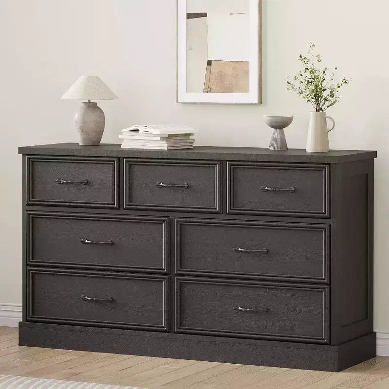 Comò a 7 cassetti con piano ampio, cassettiera contenitore larga 140 cm per camera da letto, soggiorno o cameretta