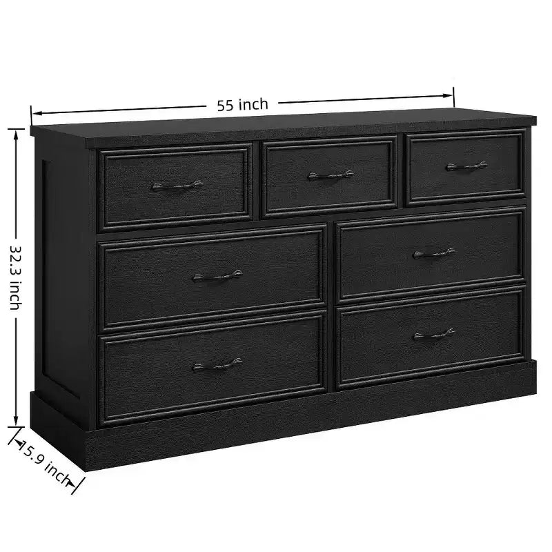 Comò a 7 cassetti con piano ampio, cassettiera contenitore larga 140 cm per camera da letto, soggiorno o cameretta