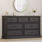 Farmhouse 7 Drawer Dresser, 55 Wide 7 Chest of Drawers Storage with Sturdy Foundation, White Wooden TV Stand for Bedroom Living Room Nursery
