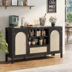 Buffet Cabinet, 47 Inch Rattan Storage Sideboard with Adjustable Shelves & Drawer, Boho Farmhouse