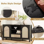 Credenza a buffet da 47 pollici con ante in rattan, ripiani regolabili e cassetto