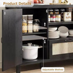 Credenza a buffet da 47 pollici con ante in rattan, ripiani regolabili e cassetto