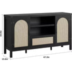 Credenza a buffet da 47 pollici con ante in rattan, ripiani regolabili e cassetto