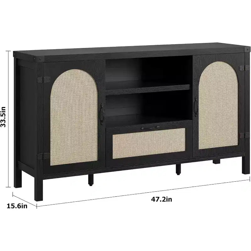 Credenza a buffet da 47 pollici con ante in rattan, ripiani regolabili e cassetto