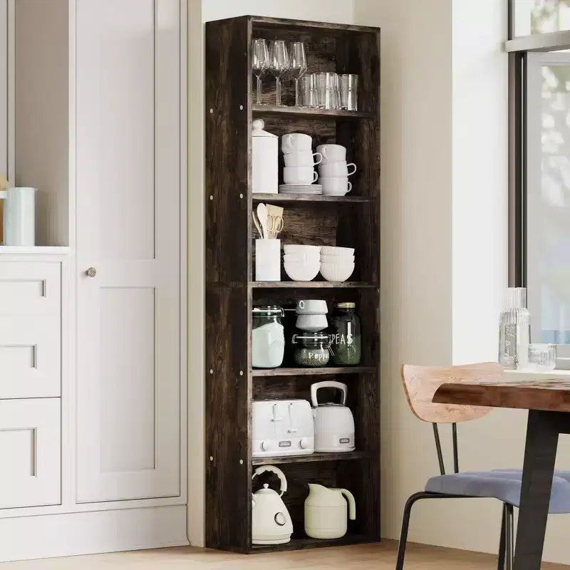 Libreria alta a 6 ripiani con design antiribaltamento, ripiani in legno rustico, stile industriale
