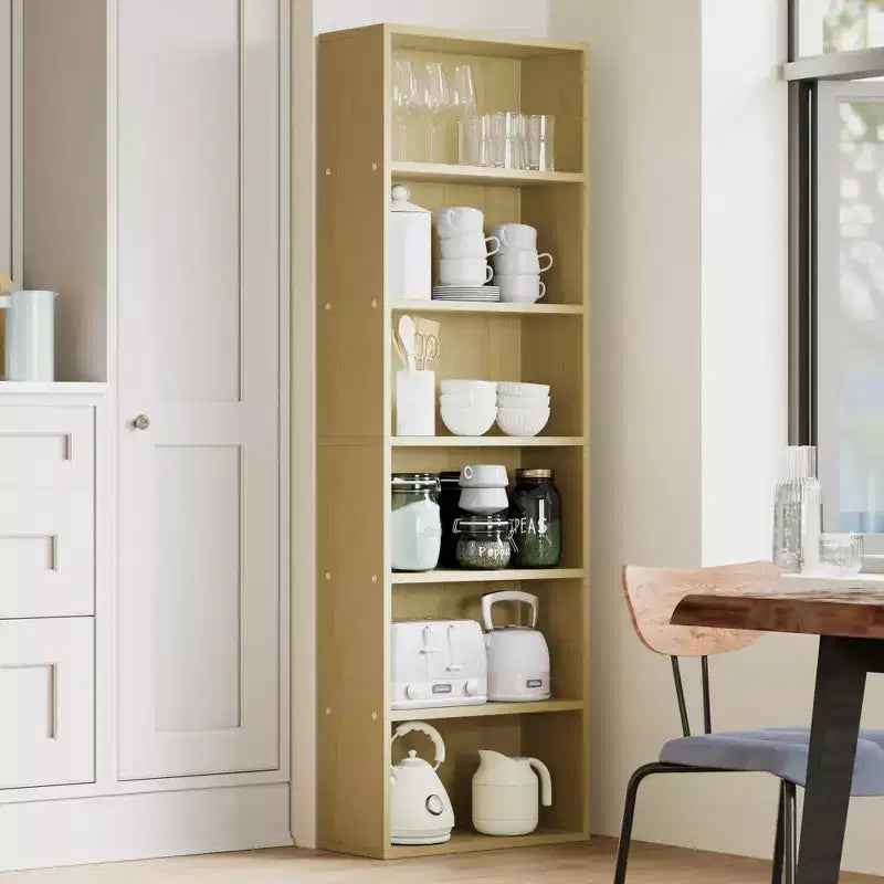Libreria alta a 6 ripiani con design antiribaltamento, ripiani in legno rustico, stile industriale