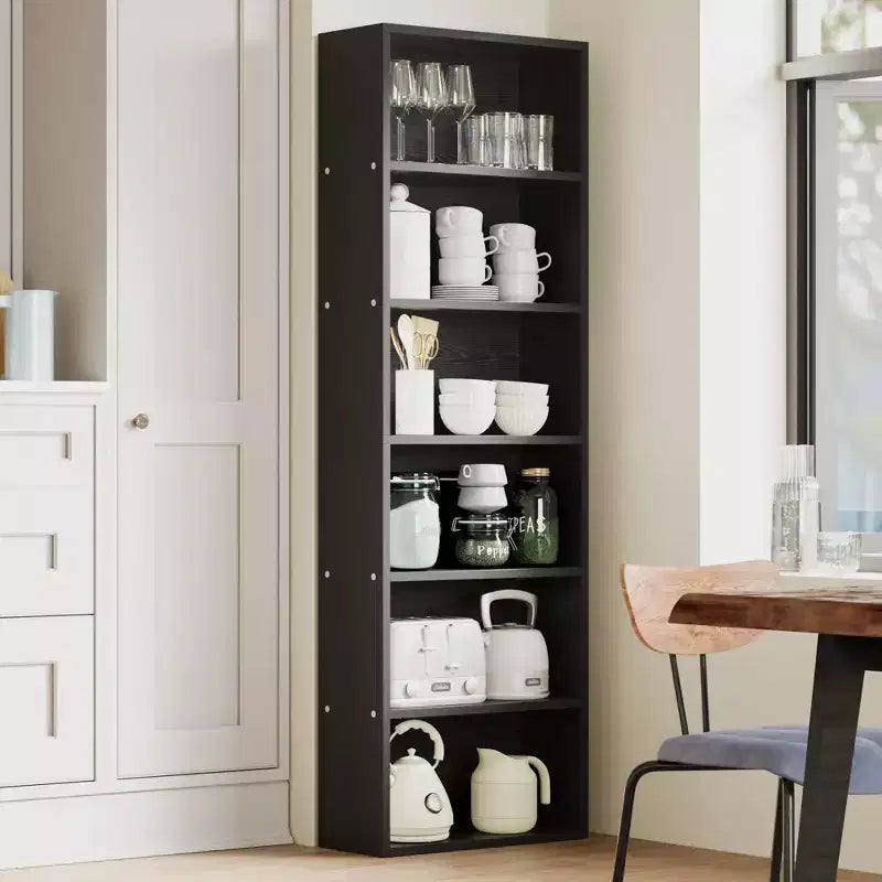 Libreria alta a 6 ripiani con design antiribaltamento, ripiani in legno rustico, stile industriale