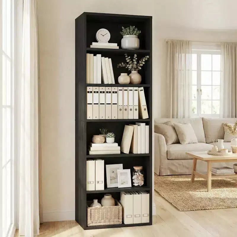 Libreria alta a 6 ripiani con design antiribaltamento, ripiani in legno rustico, stile industriale