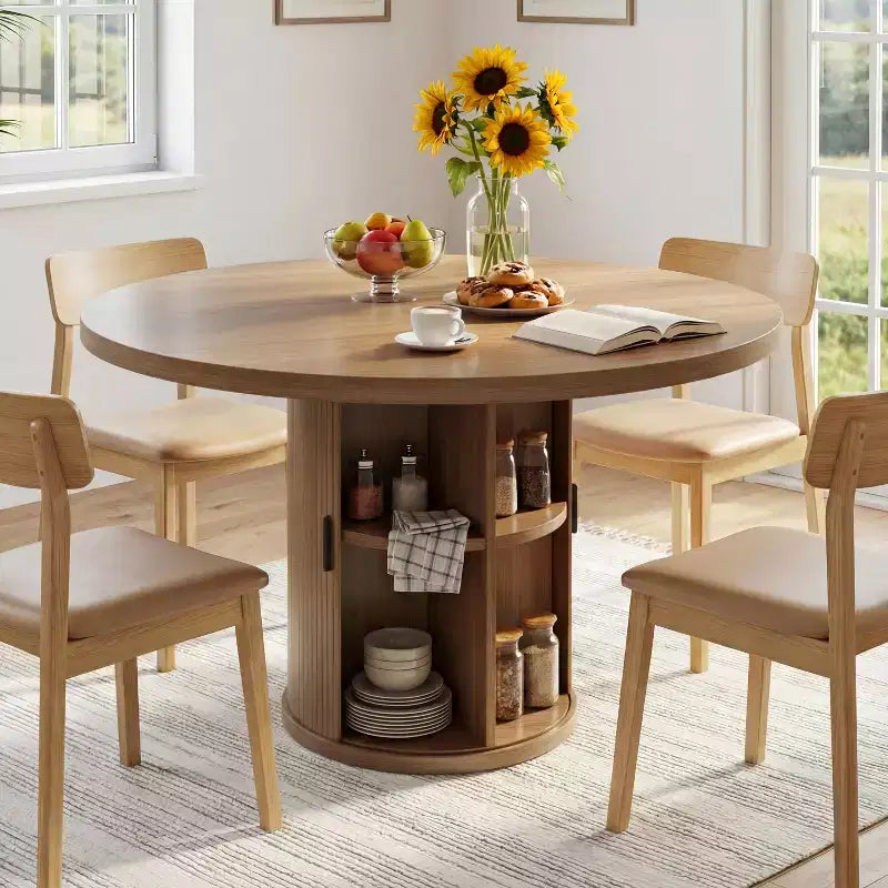 Tavolo da pranzo rotondo in legno da 35,43 pollici con base contenitore
