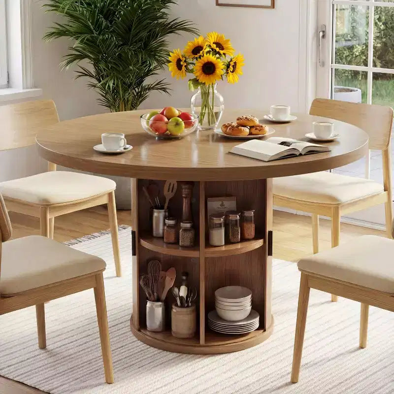 Tavolo da pranzo rotondo in legno da 35,43 pollici con base contenitore