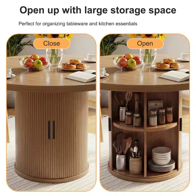 Tavolo da pranzo rotondo in legno da 35,43 pollici con base contenitore