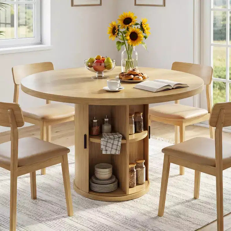 Tavolo da pranzo rotondo in legno da 35,43 pollici con base contenitore